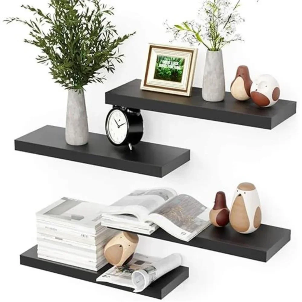 Black Floating Shelves for Wall, 4 Sets Room Storage Shelves, Display Shelves